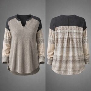 NWOT, BKE Gray, Tan and Cream Textured Top